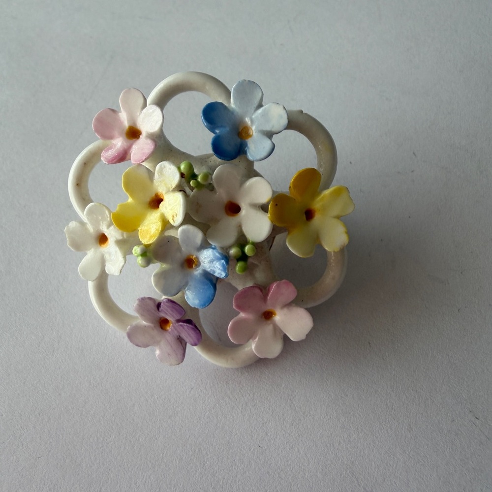 Vintage Denton China Floral Brooch. Made in England